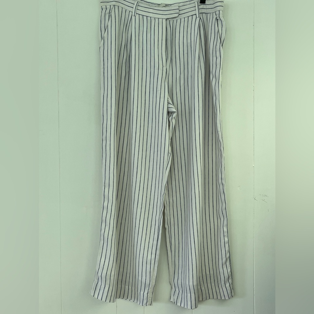 Abercrombie& Fitch Linen Blend Tailored Straight Pant LONG White Stripes 16/33L